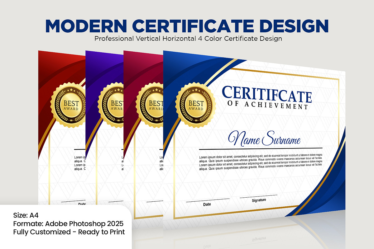 Modern A4 certificate template, a Branding & Logo Template by Graphix Studio (Photo 7 of 7)