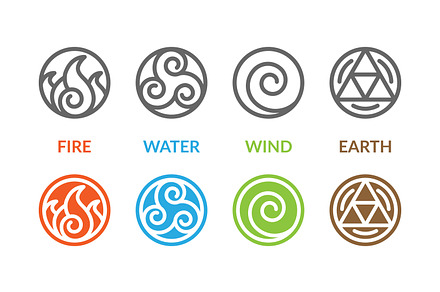 Symbols of the elements, an Outline Icon by Saba Vector