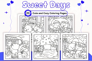 Sweet Days Cute & Cozy Coloring Page, a Decorative Illustration by Design Station