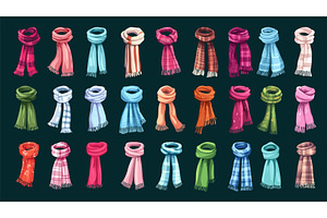 Scarves set. Wool scarf cosy textile, an Object Illustration by Stock-Smart-Start