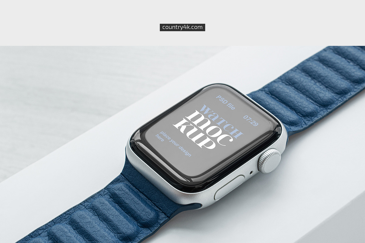 Apple Watch with Blue Band Mockup, a Wearable Device Mockup by Country4k (Photo 4 of 5)