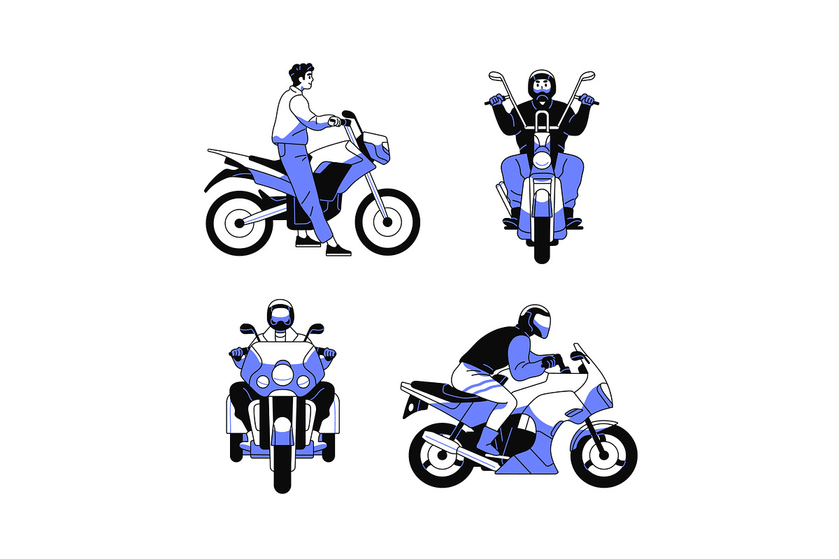 Bikers on motorcycles set, pattern, a Transportation Illustration by PaperTrident (Photo 5 of 8)