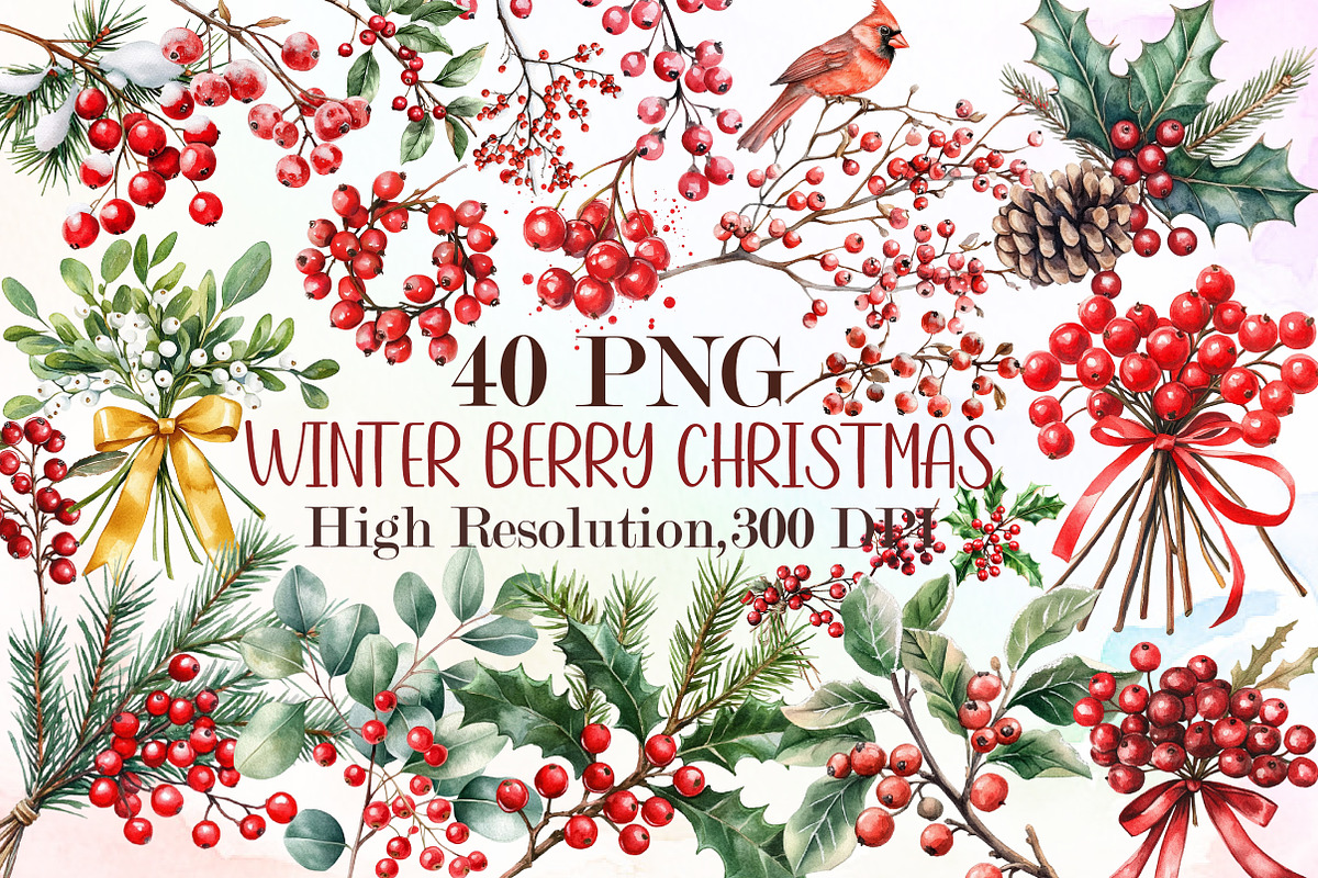 Winter Berry Clipart Christmas Water, an Illustration by Sublimation Artist (Photo 1 of 6)