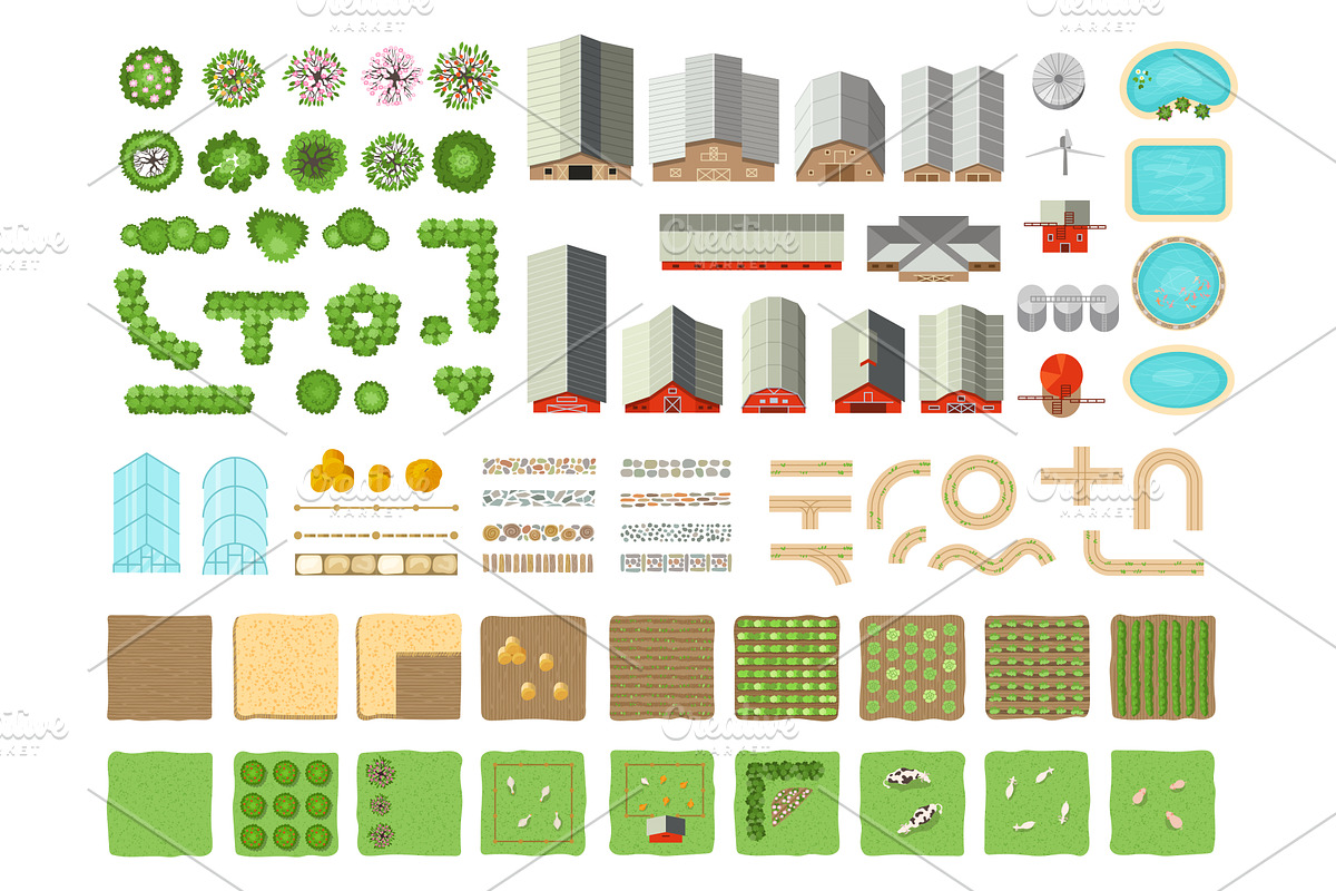 Farm top view. Landscape elements of, an Object Illustration by Onyx