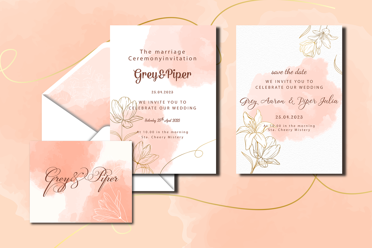Pastel wedding stationery template, an Invitation Template by Motivation Art (Photo 3 of 5)