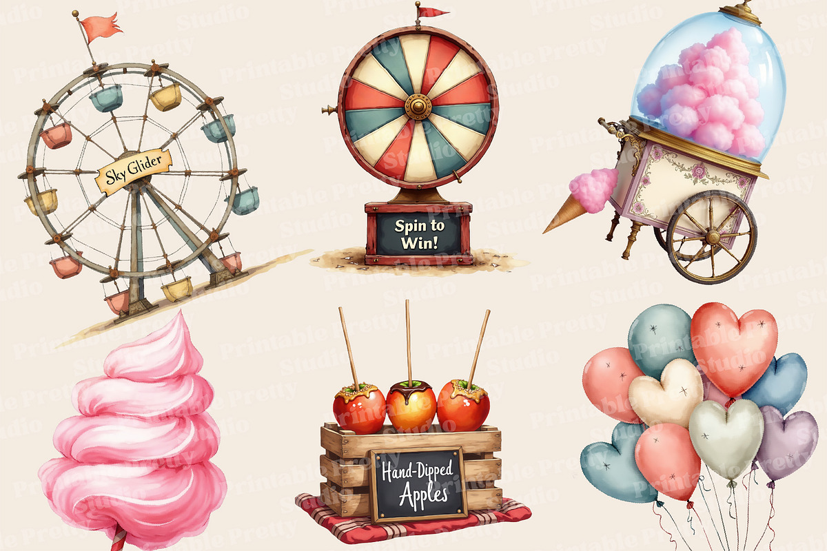 Vintage Carnival Clipart PNG Set, an Object Graphic by Printable Pretty Studio (Photo 3 of 8)