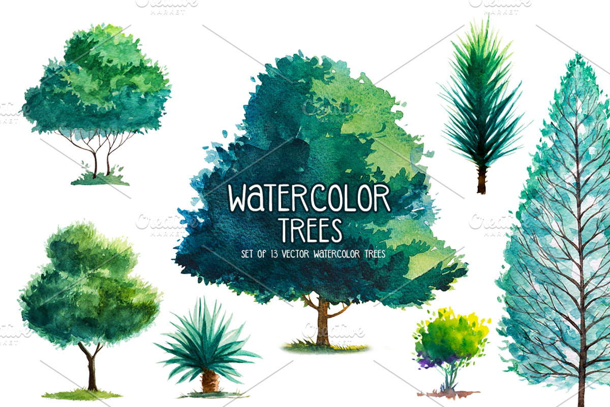 Watercolor Trees, an Illustration by AlexGreenArt (Photo 1 of 6)