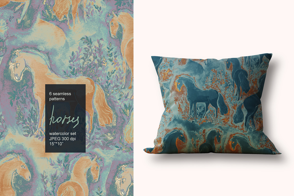 Floral horse seamless watercolor set, a Pattern Graphic by PatternsBlooming (Photo 2 of 6)