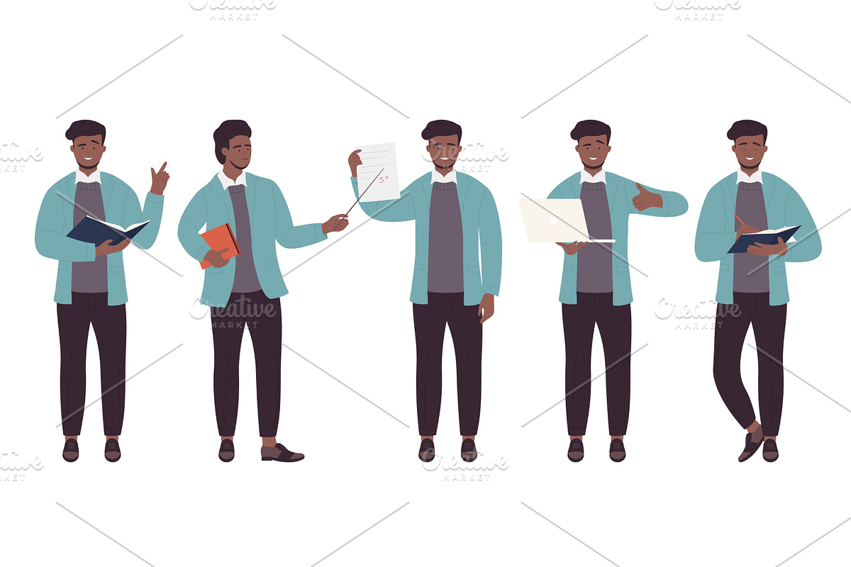 Afro Teacher Posing with Books and, an Education Illustration by Flashvector
