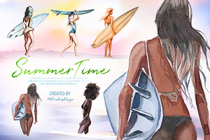 Watercolor Summertime Clipart Bundle