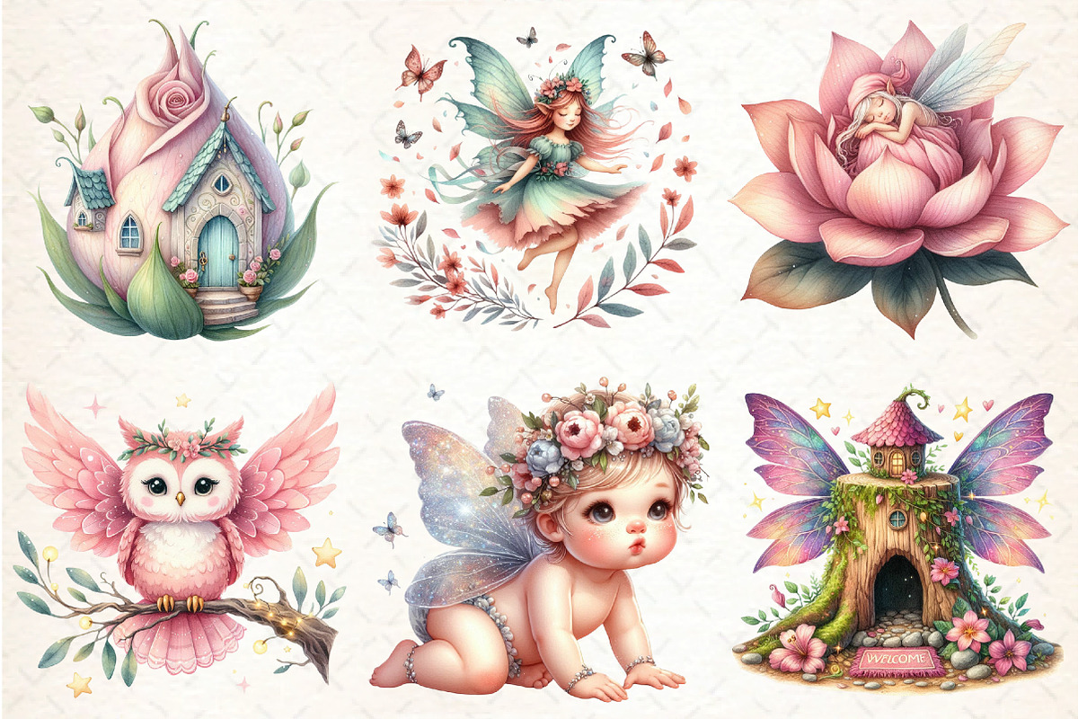 Pink Woodland Fairy Clipart, an Illustration by DreamCafeArt (Photo 2 of 7)