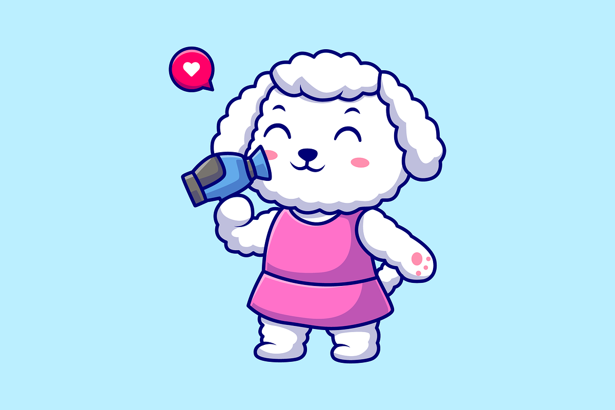 Cute Poodle Dog Holding Hair Dryer, an Animal Illustration by Catalyst Labs