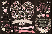 Soft Pink Floral Heart & Banners, an Illustration by Amanda Ilkov (Thumbnail 2 of 4)