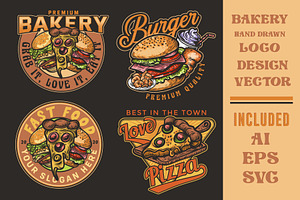set of pizza, burger labels, a Branding & Logo Template by Billah Hub