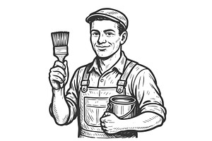 Painter Holding Brush Paint Can, a Person Illustration by AlexArt