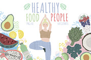 Healthy Food & People clipart Set, a Healthcare Illustration by Kaleriia (Thumbnail 1 of 13)