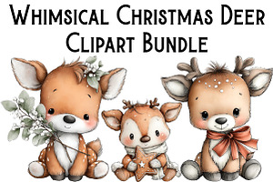 Whimsical Christmas Deer Clipart, an Illustration by Pixels.Craft
