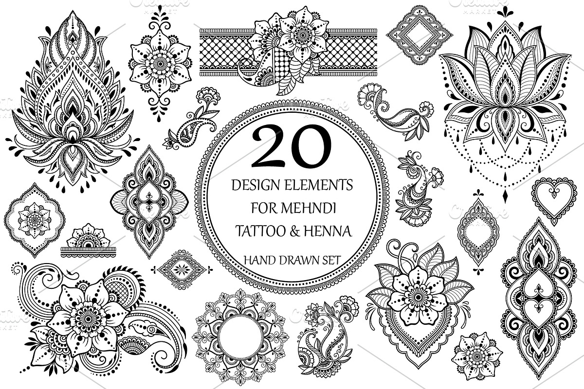 Tattoo and Henna set, a Decorative Illustration by Katika Shop (Photo 2 of 7)