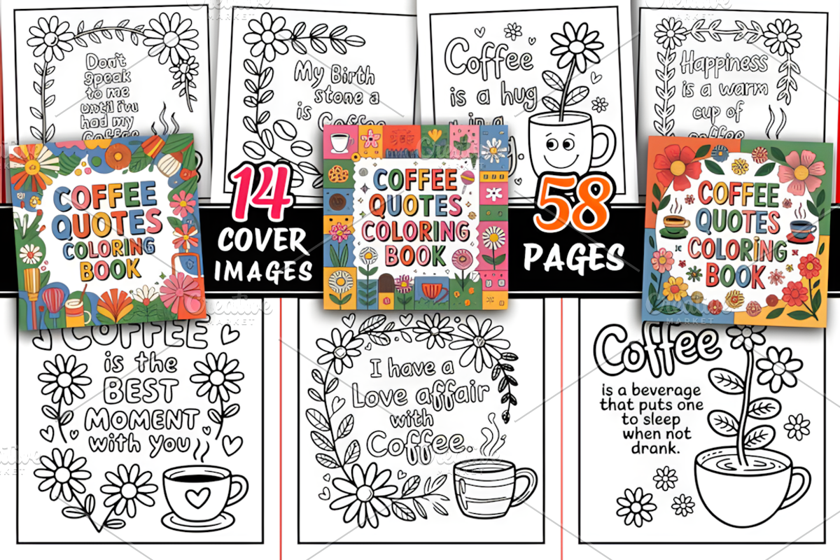 Coffee Quotes Coloring Book, a Decorative Illustration by Design Station (Photo 1 of 3)