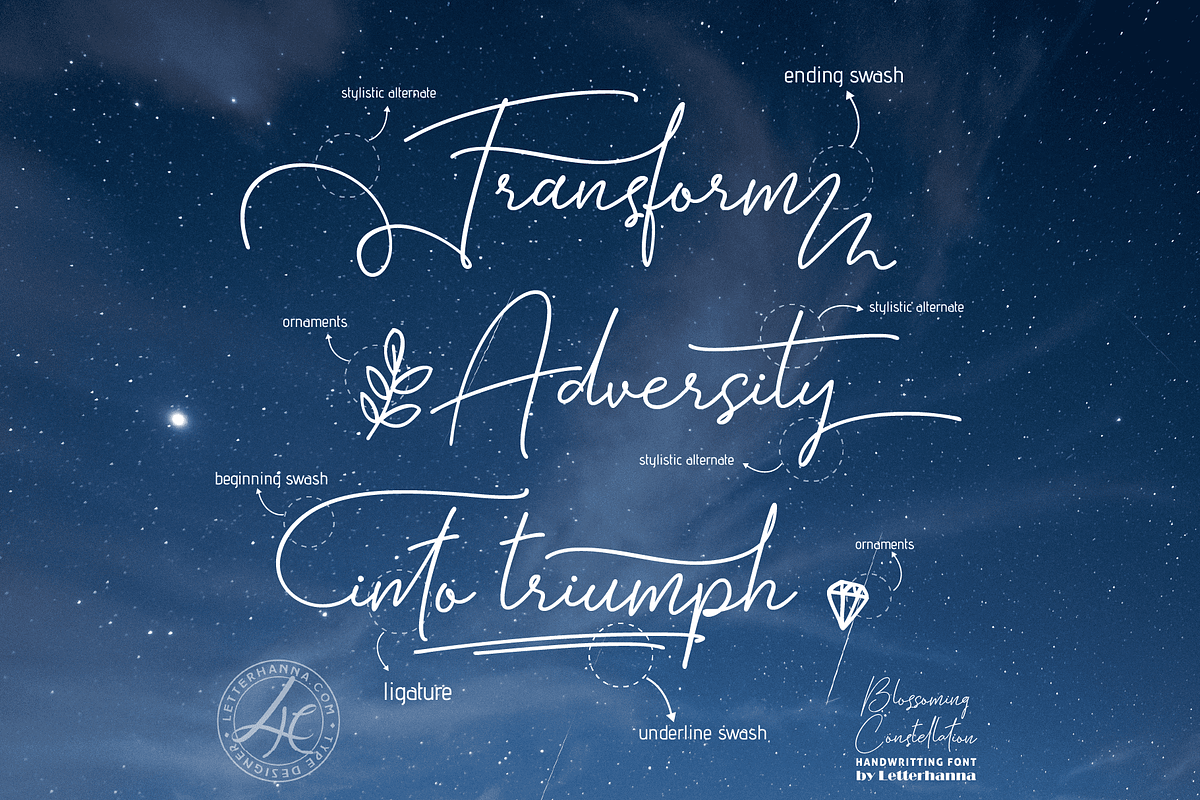 Blossoming Constellation Font, a Handwritten Font by Letterhanna Studio (Photo 6 of 13)
