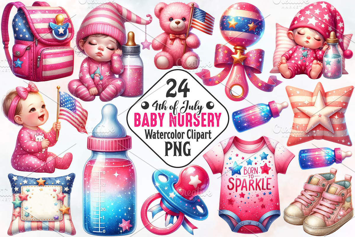 4th of July Pink Baby Nursery PNG, an Illustration by RobertsArt (Photo 1 of 7)