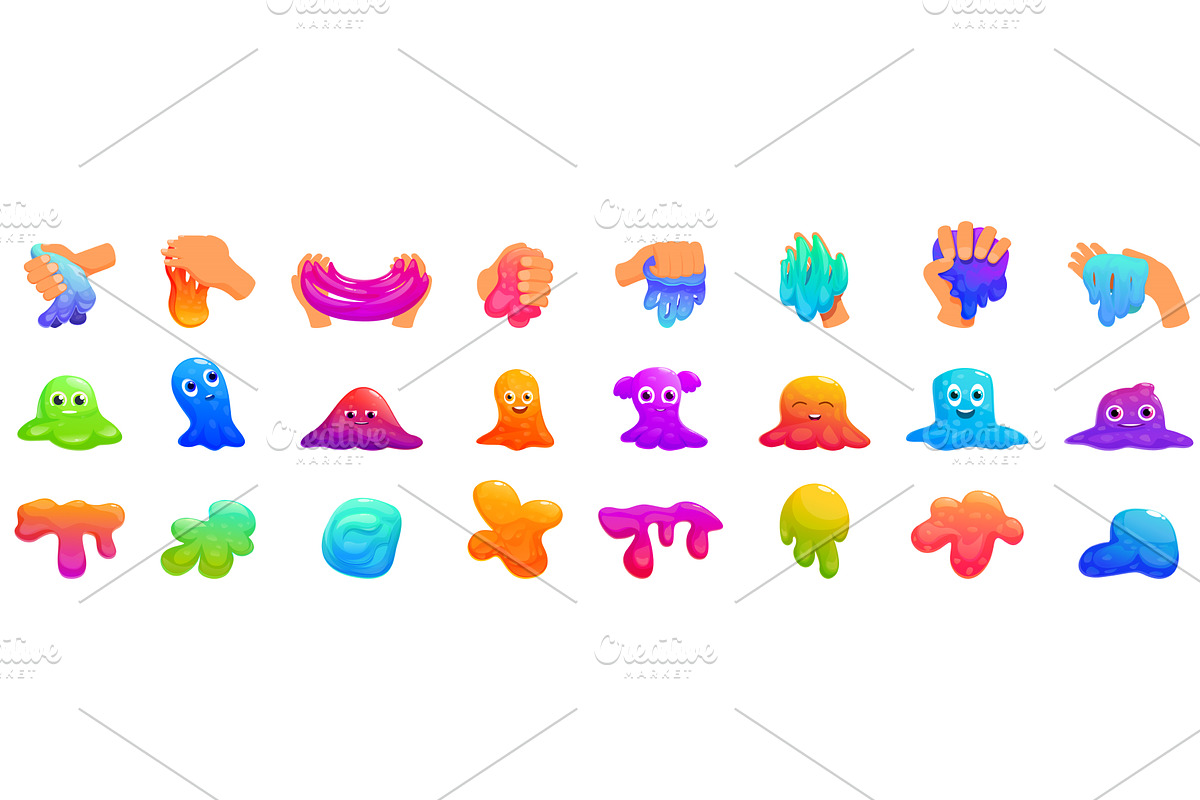 Slime toys icons set. Colorful slime, an Illustration by Ylivdesign