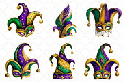 Watercolor Mardi Gras Jester Hat, an Illustration by Black Bird Studio (Thumbnail 3 of 6)
