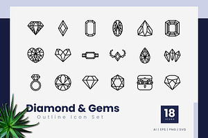 Diamond and Gems Outline Icons, an Outline Icon by Zeer Graphic