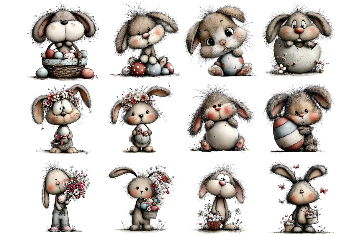 Whimsical Easter Bunny Clipart, an Illustration by DreamArtGraphic (Photo 3 of 4)