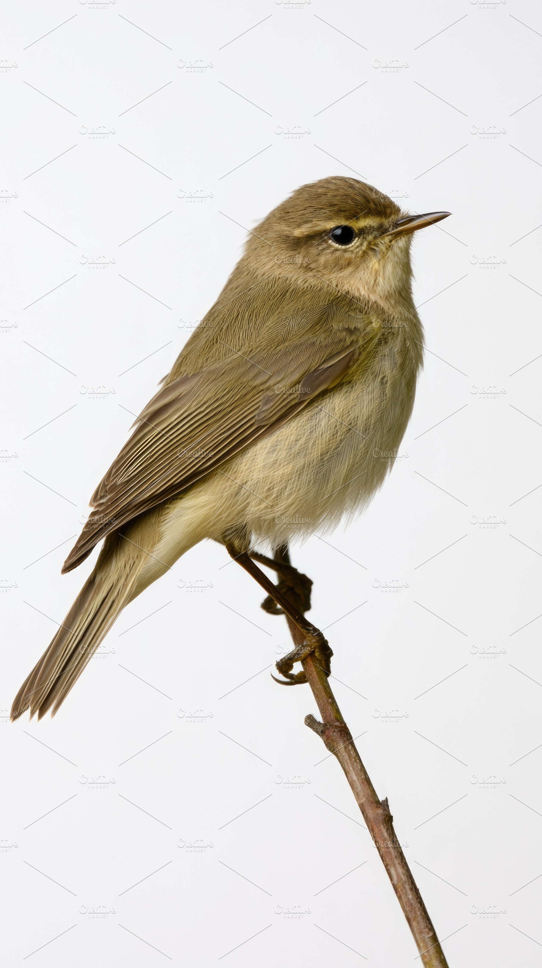 Common chiffchaff perched on branch isolated on white background, an Animal Photo by José Manuel Gelpi