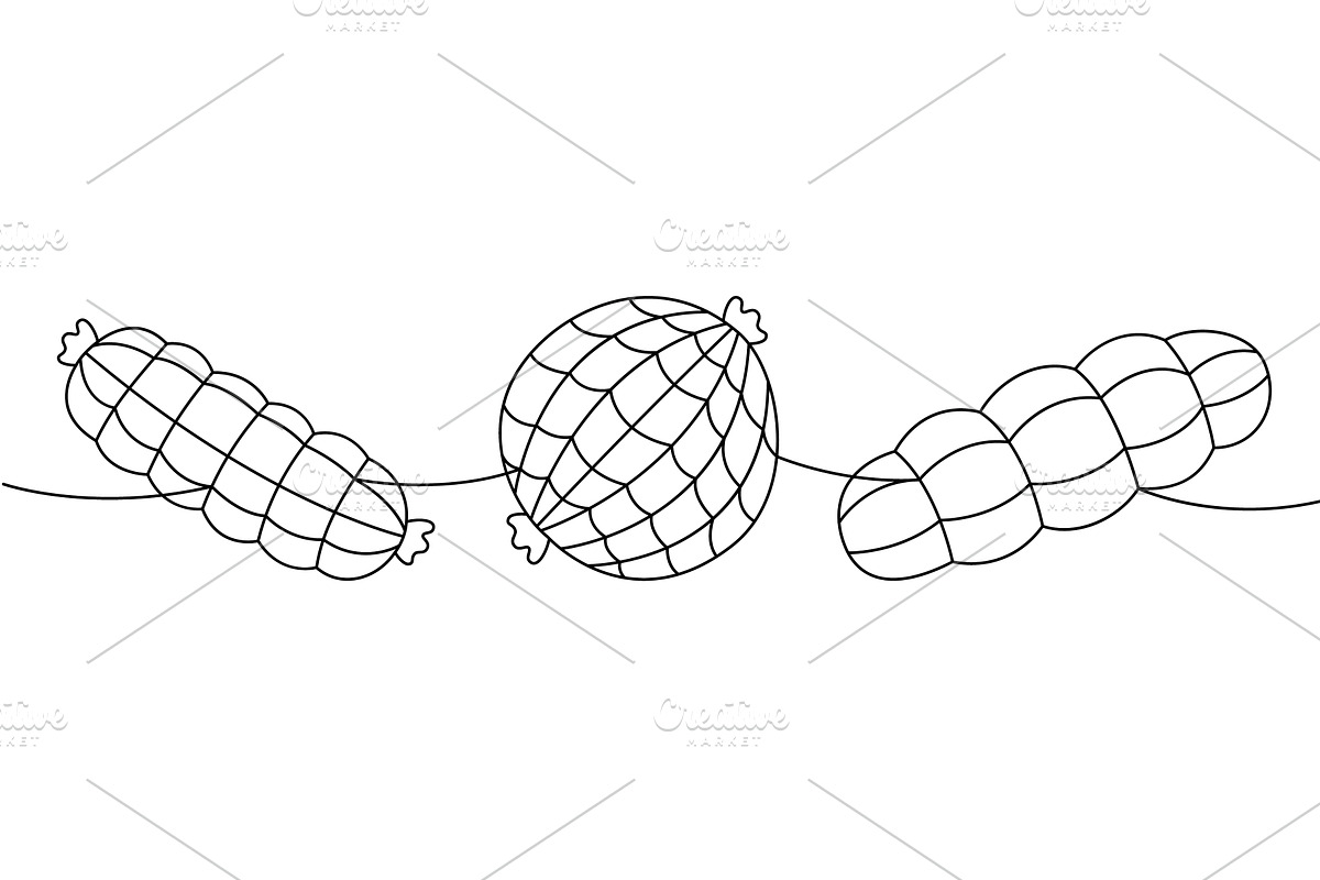 Smoked ham sausages one line, a Food Illustration by GraphiShop