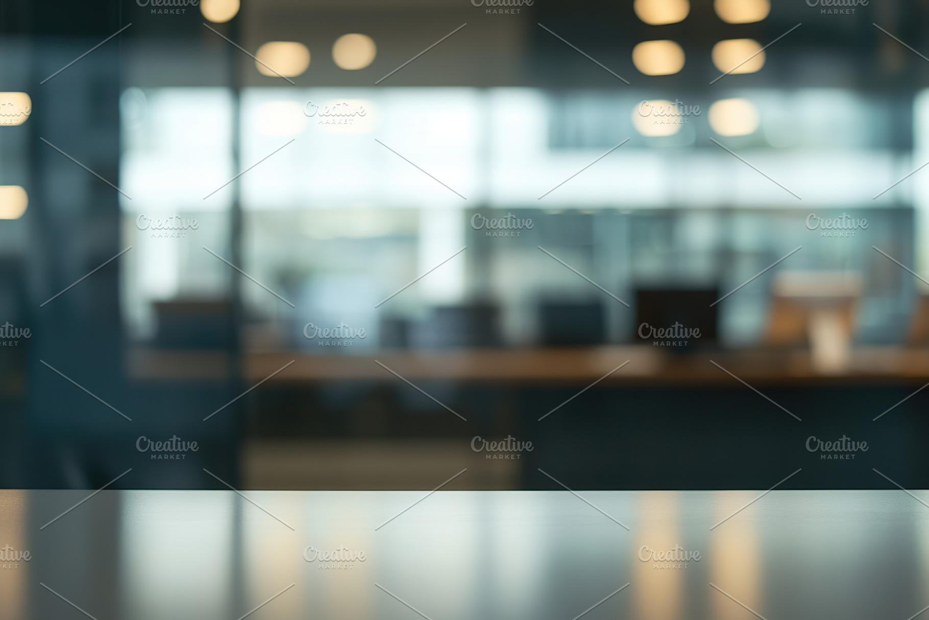 Office interior blurred background with warm lighting and furniture, a Background Photo by AlyaAnd