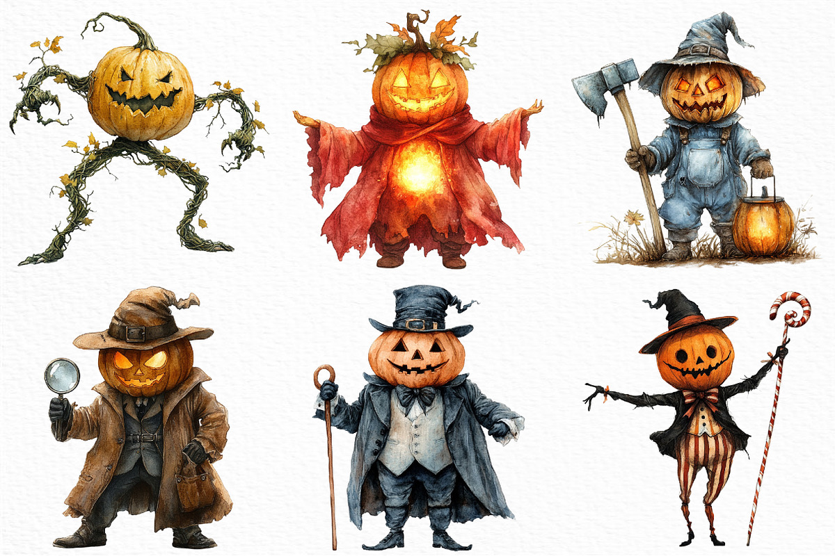 Watercolor Halloween Pumpkin Man, an Illustration by Craft Nest (Photo 2 of 6)