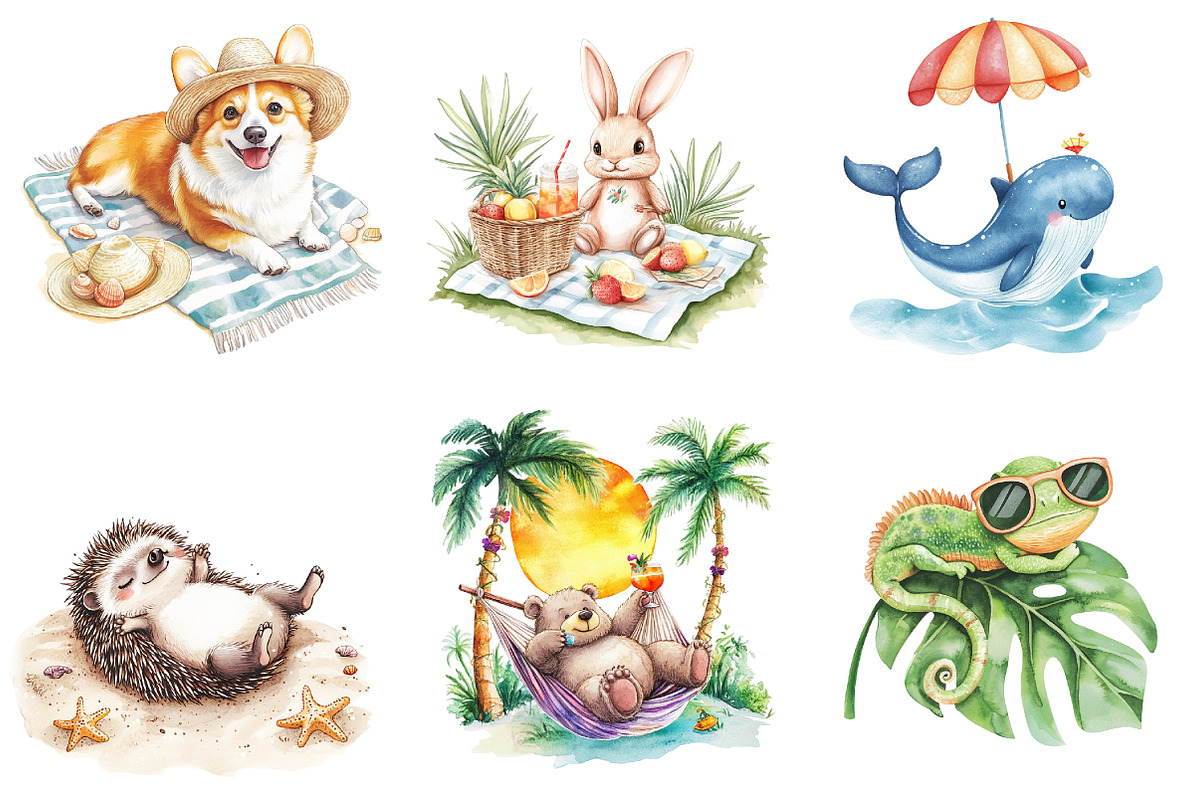 Summer Animals Relaxing on Beach, an Animal Illustration by DreamArtGraphic (Photo 4 of 4)