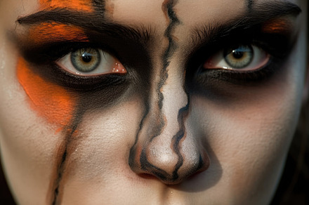 Close - up photo of a woman's face with Halloween makeup. Genera, a Holiday Photo by designvectx