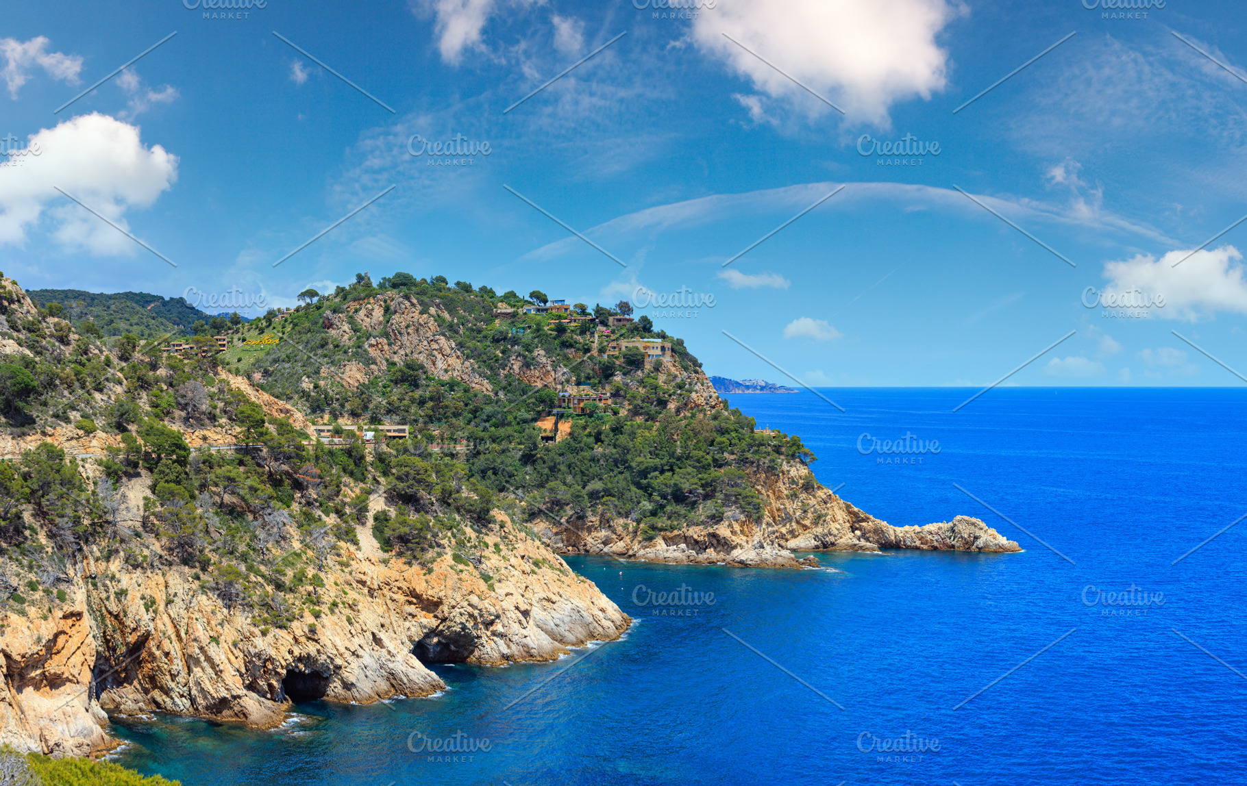 Summer sea rocky coast landscape, Giverola, Costa Brava, Spain., a Nature Photo by YuriyB