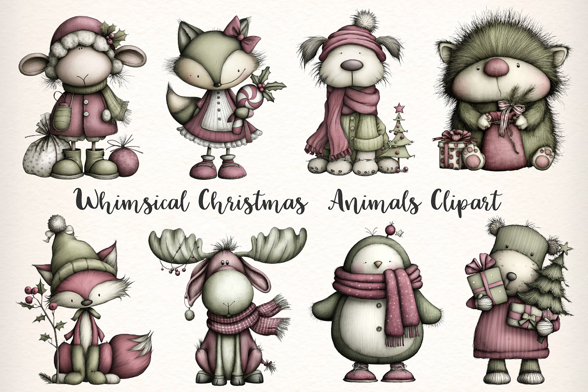 Whimsical Christmas Animals Clipart, an Illustration by Dream Creation (Photo 3 of 7)