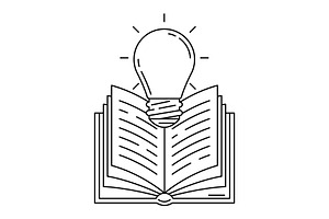 Light bulb and book., an Outline Icon by incomible