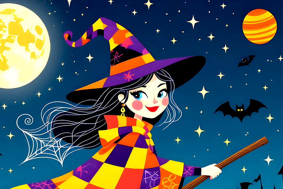 Little Witch and Halloween Black Cat, a Person Illustration by Sharon Schwalbe (Photo 2 of 2)