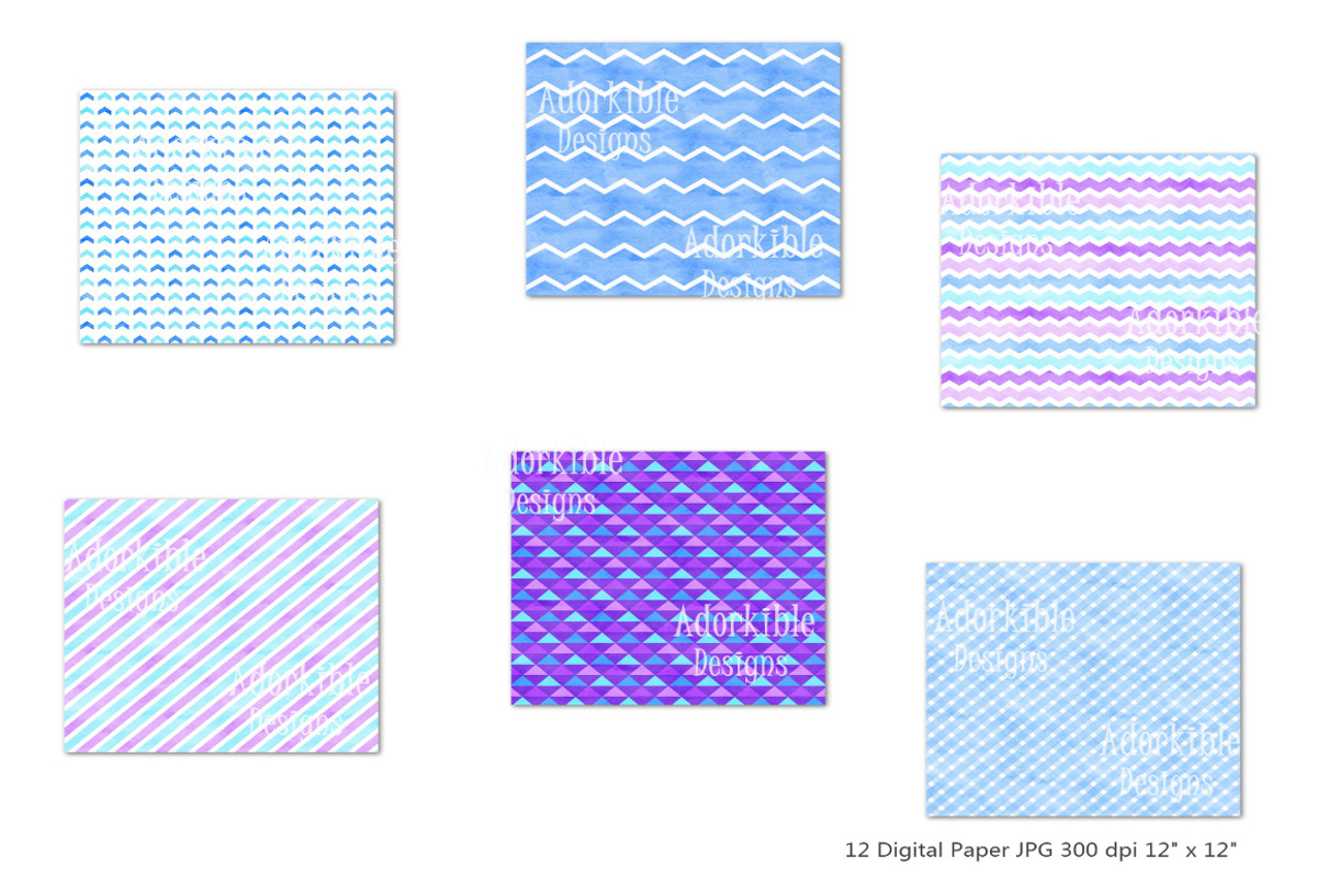 Purple & Blue Watercolor Patterns, a Pattern Graphic by adorkible (Photo 2 of 3)