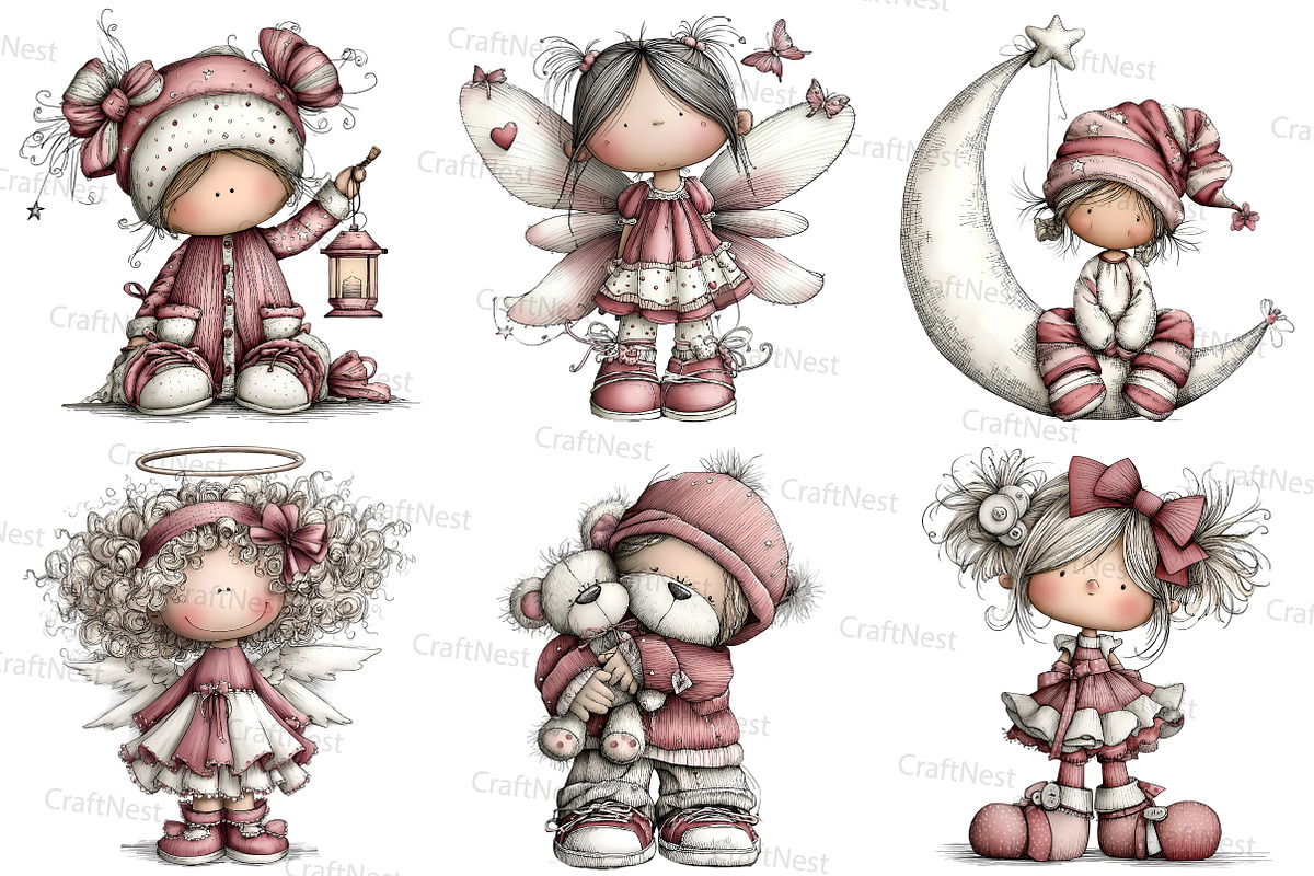 Whimsical Dolls Clipart Bundle, an Illustration by Craft Nest (Photo 7 of 8)