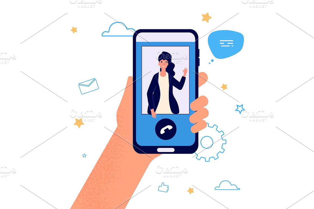 Hand hold phone. Video call, a Background Graphic by Valerie Bodnar