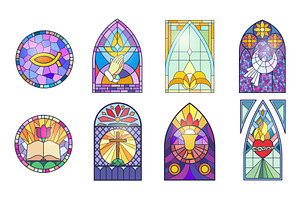 Mosaic windows of church set, an Illustration by Lemberg Vector