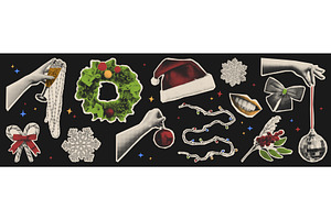 Vintage Christmas halftone stickers, an Object Illustration by art PVP - market