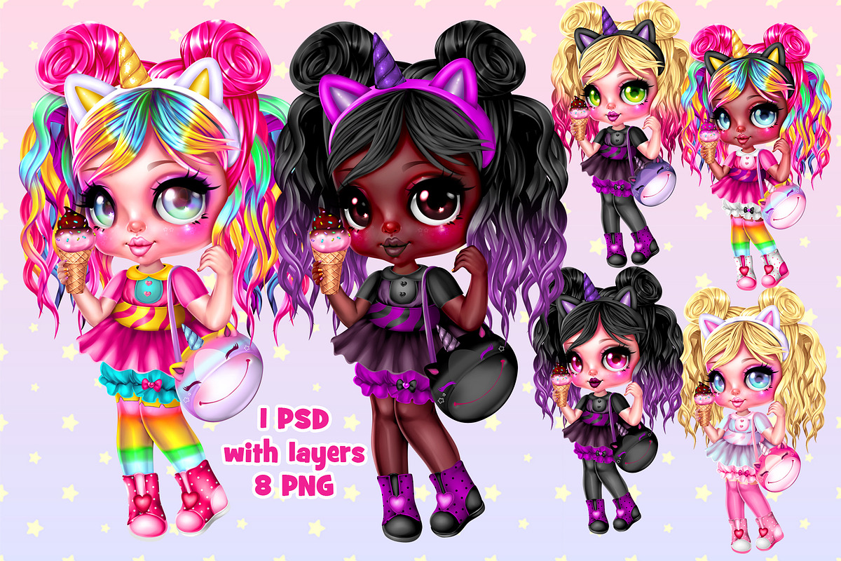 Ani Unicorn cute girl PSD/PNG, an Illustration by KawaiiFactory (Photo 1 of 2)