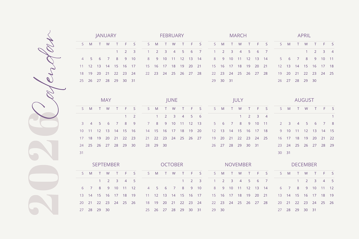 Purple Flora Wall Calendar For Print, a Stationery Template by DesignMarket (Photo 5 of 5)