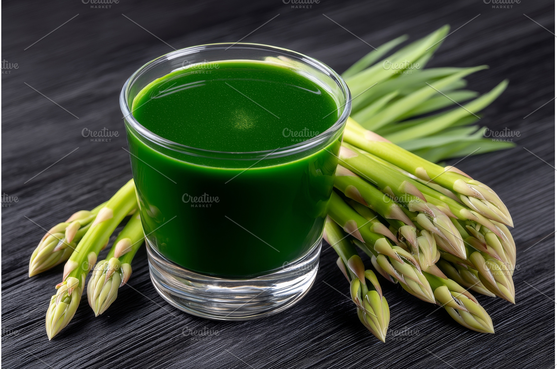 A glass of barley grass juice is set, a Food & Drink Photo by ZinetroN