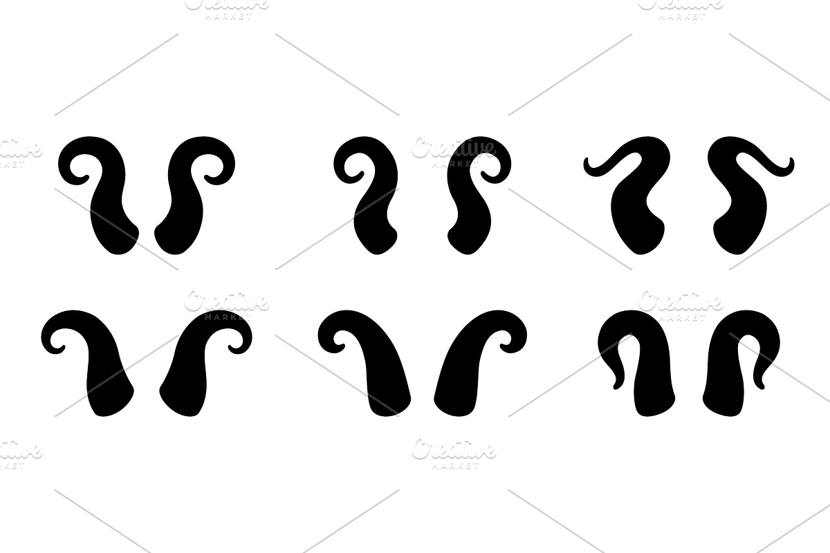 Collection of curved horns. Vector, an Object Illustration by GraphiShop