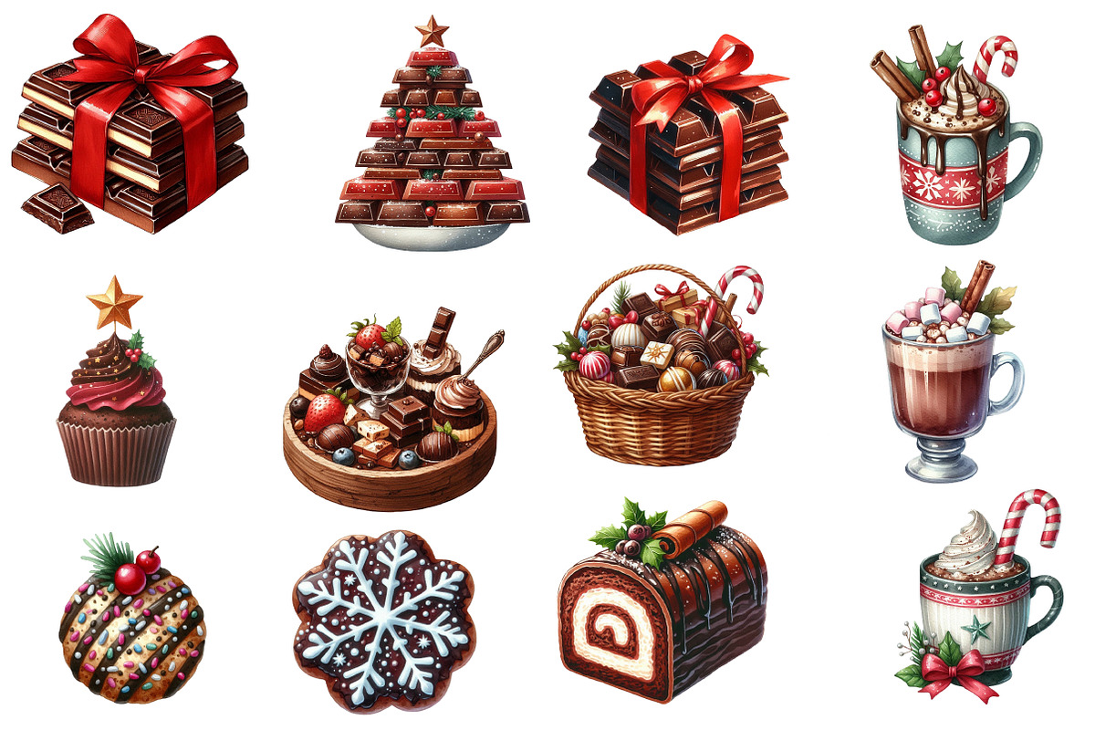 Watercolor Chocolate Christmas Clipa, an Illustration by Designworld (Photo 3 of 5)