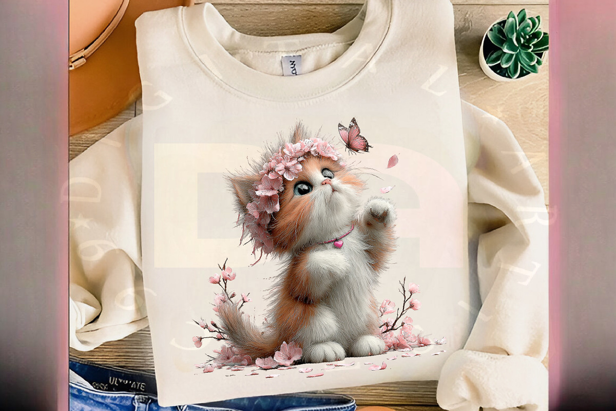 Whimsical Floral Kitten Clipart, a Transportation Illustration by Digital Artistic99 (Photo 5 of 9)